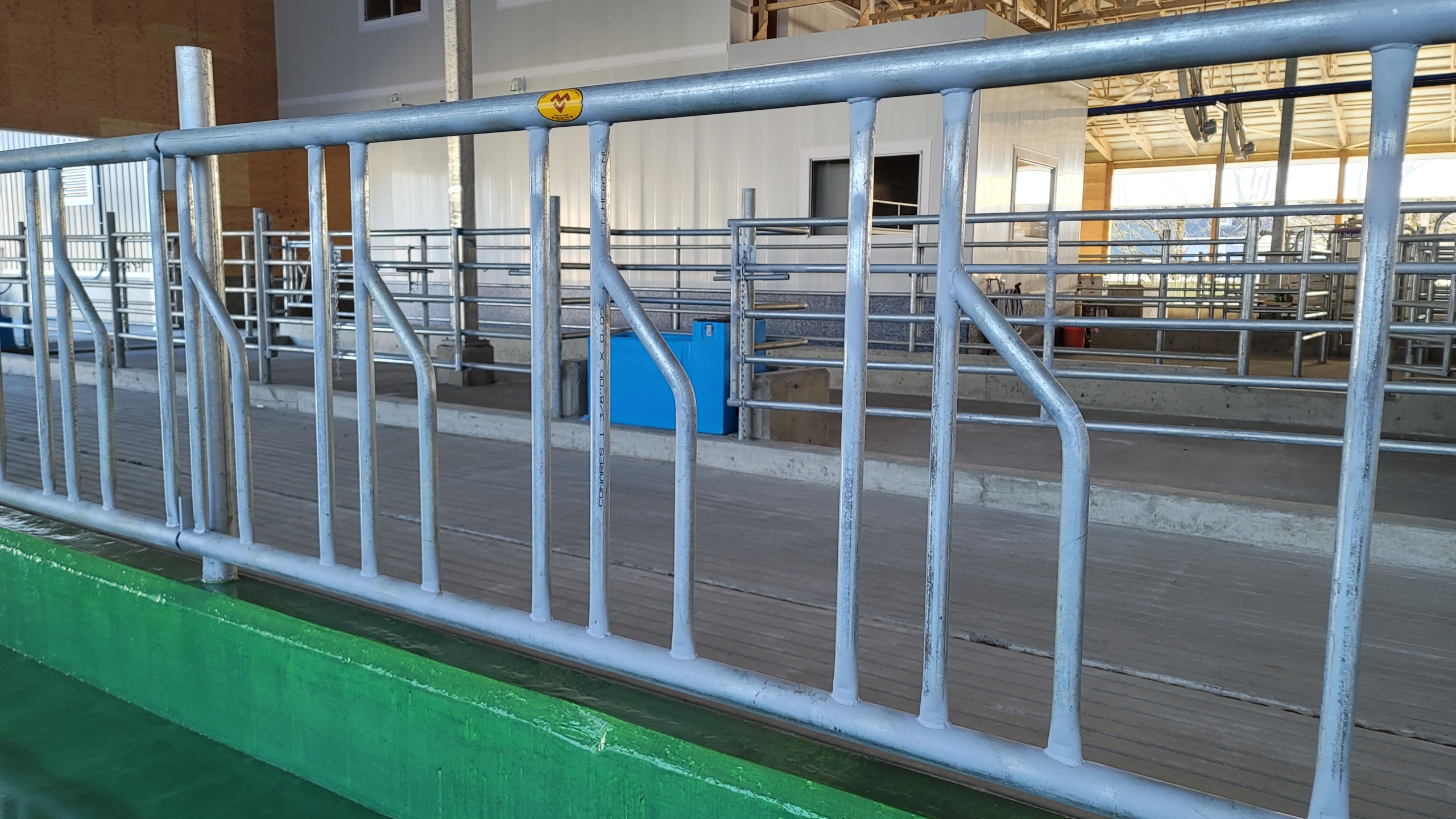 A new dairy cow barn with newly installed cow stanchions.
